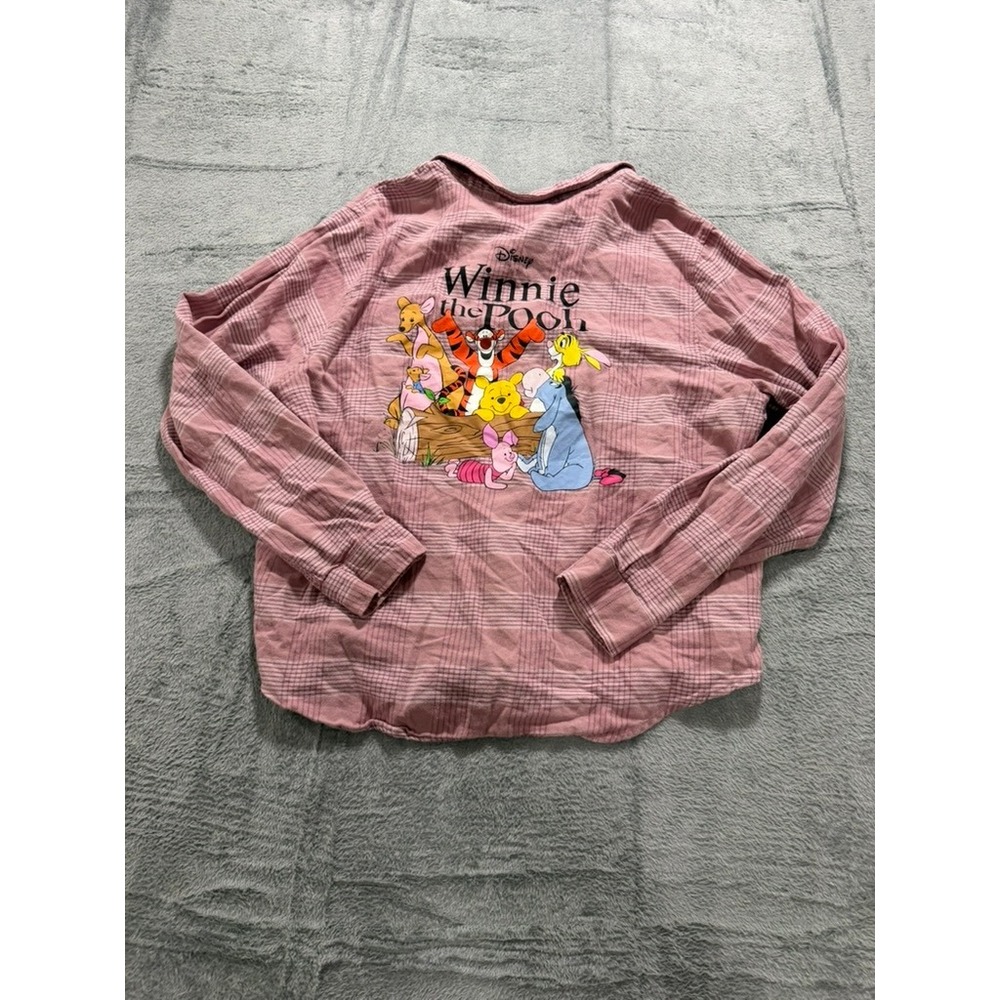 Disney Winnie‎ the Pooh Pink Plaid Flannel Button Down Shirt Back Graphic XL